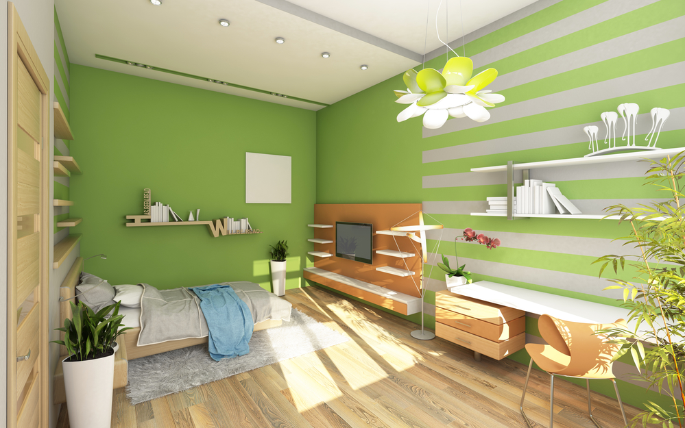 Girl Teen's Room With Colored Wall